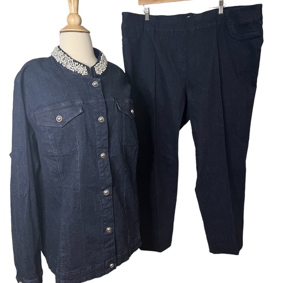 FAHION DENIM TWO PIECE PEANTS SET